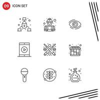 Pictogram Set of 9 Simple Outlines of mobile cinema eye view search Editable Vector Design Elements