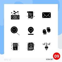 conjunto de 9 iconos de interfaz de usuario modernos signos de símbolos para elementos de diseño vectorial editables de sobre de zoom de comunicación de ubicación de marcador vector