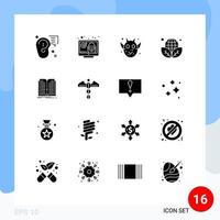 Pack of 16 Modern Solid Glyphs Signs and Symbols for Web Print Media such as green ecology check earth day frankenstein Editable Vector Design Elements