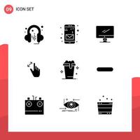 9 Solid Glyph concept for Websites Mobile and Apps soup touch device magnification gestures Editable Vector Design Elements