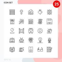 Universal Icon Symbols Group of 25 Modern Lines of iot internet payment vegetable food Editable Vector Design Elements