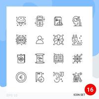 Pack of 16 Modern Outlines Signs and Symbols for Web Print Media such as new solution graph idea pen Editable Vector Design Elements