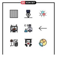 Set of 9 Modern UI Icons Symbols Signs for coding data structure poll bars Editable Vector Design Elements