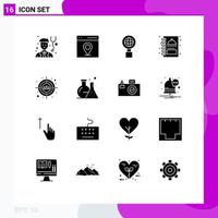 16 Universal Solid Glyphs Set for Web and Mobile Applications head shot target internet auditory menu book Editable Vector Design Elements