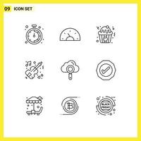 Outline Pack of 9 Universal Symbols of search cloud cupcake wedding music Editable Vector Design Elements