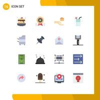 16 iconos creativos, signos y símbolos modernos de dispositivos, cinta de jugo, alimentos, bebidas, paquete editable de elementos creativos de diseño de vectores. vector