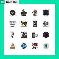 16 Universal Flat Color Filled Line Signs Symbols of site layout flower internet education Editable Creative Vector Design Elements