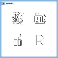 Set of 4 Modern UI Icons Symbols Signs for rocket makeup launch car african Editable Vector Design Elements