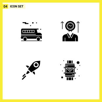 4 Thematic Vector Solid Glyphs and Editable Symbols of bus coin time up line Editable Vector Design Elements
