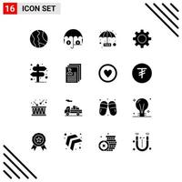 16 Universal Solid Glyph Signs Symbols of location setting evasion set basic Editable Vector Design Elements