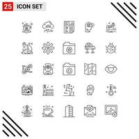 Line Pack of 25 Universal Symbols of head process data cognitive report Editable Vector Design Elements