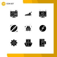 9 Thematic Vector Solid Glyphs and Editable Symbols of fair coin life hd jacket coffee Editable Vector Design Elements