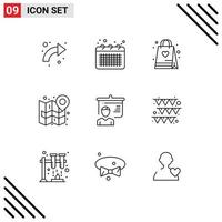 Universal Icon Symbols Group of 9 Modern Outlines of navigate map note city hobby Editable Vector Design Elements