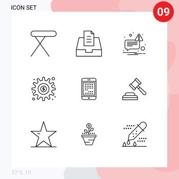 Editable Vector Line Pack of 9 Simple Outlines of device phone not options generate Editable Vector Design Elements