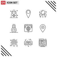 Stock Vector Icon Pack of 9 Line Signs and Symbols for website link celebration internet time Editable Vector Design Elements