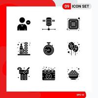 Mobile Interface Solid Glyph Set of 9 Pictograms of space rocket web hosting launch encryption Editable Vector Design Elements