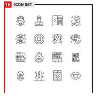 16 Universal Outlines Set for Web and Mobile Applications globe interface furniture gear gastroenterology Editable Vector Design Elements