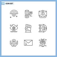 Group of 9 Modern Outlines Set for internet data communication computing mail Editable Vector Design Elements