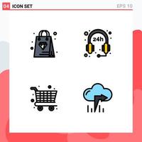 Group of 4 Modern Filledline Flat Colors Set for shopping cloud hours shopping left Editable Vector Design Elements