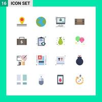 16 User Interface Flat Color Pack of modern Signs and Symbols of finance bag safe home appliances desk Editable Pack of Creative Vector Design Elements