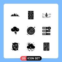 Solid Glyph Pack of 9 Universal Symbols of no weather water lightning smart city Editable Vector Design Elements