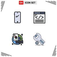 Set of 4 Modern UI Icons Symbols Signs for phone web development android coding key Editable Vector Design Elements