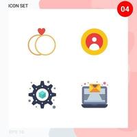 Pack of 4 creative Flat Icons of marriage setting earth user mail Editable Vector Design Elements