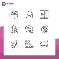 9 Universal Outline Signs Symbols of campaign messaging menu chatting down Editable Vector Design Elements