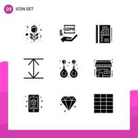 User Interface Pack of 9 Basic Solid Glyphs of valuable gemstone annual report fashion expand Editable Vector Design Elements