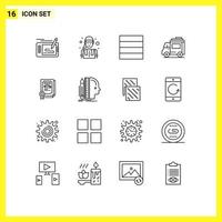 Set of 16 Vector Outlines on Grid for certificate degree worker transport car Editable Vector Design Elements