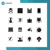 Set of 16 Vector Solid Glyphs on Grid for chemical iphone water device spotlight Editable Vector Design Elements