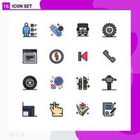 Editable Vector Line Pack of 16 Simple Flat Color Filled Lines of web design seo usb options truck Editable Creative Vector Design Elements