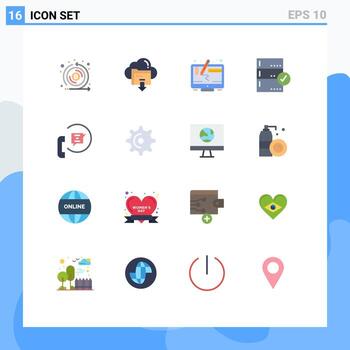 16 símbolos universales de signos de color plano de la pantalla de copia de seguridad informática de la base de datos paquete editable de elementos de diseño de vectores creativos