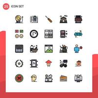 Pack of 25 Modern Filled line Flat Colors Signs and Symbols for Web Print Media such as slot machine real screw house tools Editable Vector Design Elements