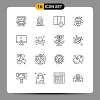 conjunto de 16 iconos de interfaz de usuario modernos signos de símbolos para monitor diseñador yoga paris cola elementos de diseño vectorial editables vector