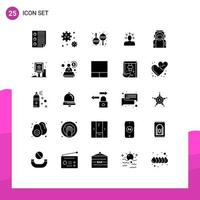 Group of 25 Modern Solid Glyphs Set for space person instrument human choosing Editable Vector Design Elements