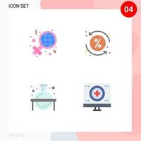 4 iconos planos universales signos símbolos de matraz de día signo porcentaje estudio elementos de diseño vectorial editables vector