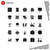 Pictogram Set of 25 Simple Solid Glyphs of tv diagonal globe wheel barrow Editable Vector Design Elements