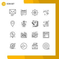 16 User Interface Outline Pack of modern Signs and Symbols of marker down contact right arrow refresh Editable Vector Design Elements