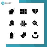 Set of 9 Modern UI Icons Symbols Signs for employee time love planning deadline Editable Vector Design Elements