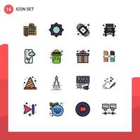 Modern Set of 16 Flat Color Filled Lines Pictograph of technology connection fashion cloud camping Editable Creative Vector Design Elements