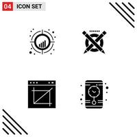 Group of 4 Solid Glyphs Signs and Symbols for chart app target education image crop Editable Vector Design Elements