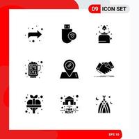 Modern Set of 9 Solid Glyphs Pictograph of medical drink camping beer picnic Editable Vector Design Elements