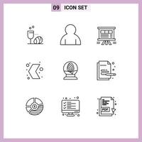 Group of 9 Modern Outlines Set for glass multimedia board left arrow Editable Vector Design Elements