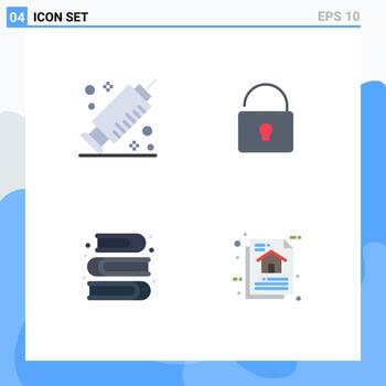 Mobile Interface Flat Icon Set of 4 Pictograms of medicine book unlock art data Editable Vector Design Elements