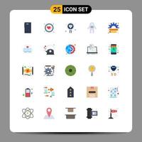 Mobile Interface Flat Color Set of 25 Pictograms of business people coding cosmonaut search Editable Vector Design Elements