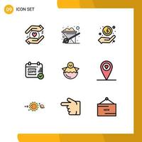 Mobile Interface Filledline Flat Color Set of 9 Pictograms of baby chicken money egg security Editable Vector Design Elements