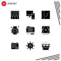 9 User Interface Solid Glyph Pack of modern Signs and Symbols of options configuration pc printer device Editable Vector Design Elements