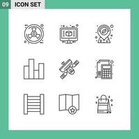 Pictogram Set of 9 Simple Outlines of broadcasting stats coffee finance business Editable Vector Design Elements