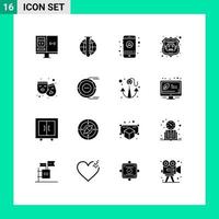 Group of 16 Solid Glyphs Signs and Symbols for theatre web market robot database settings Editable Vector Design Elements